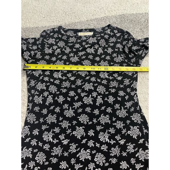 Michael Kors Women's Size XS 3/4 Sleeve Floral Stretch Shift Dress Black White - Picture 4 of 13